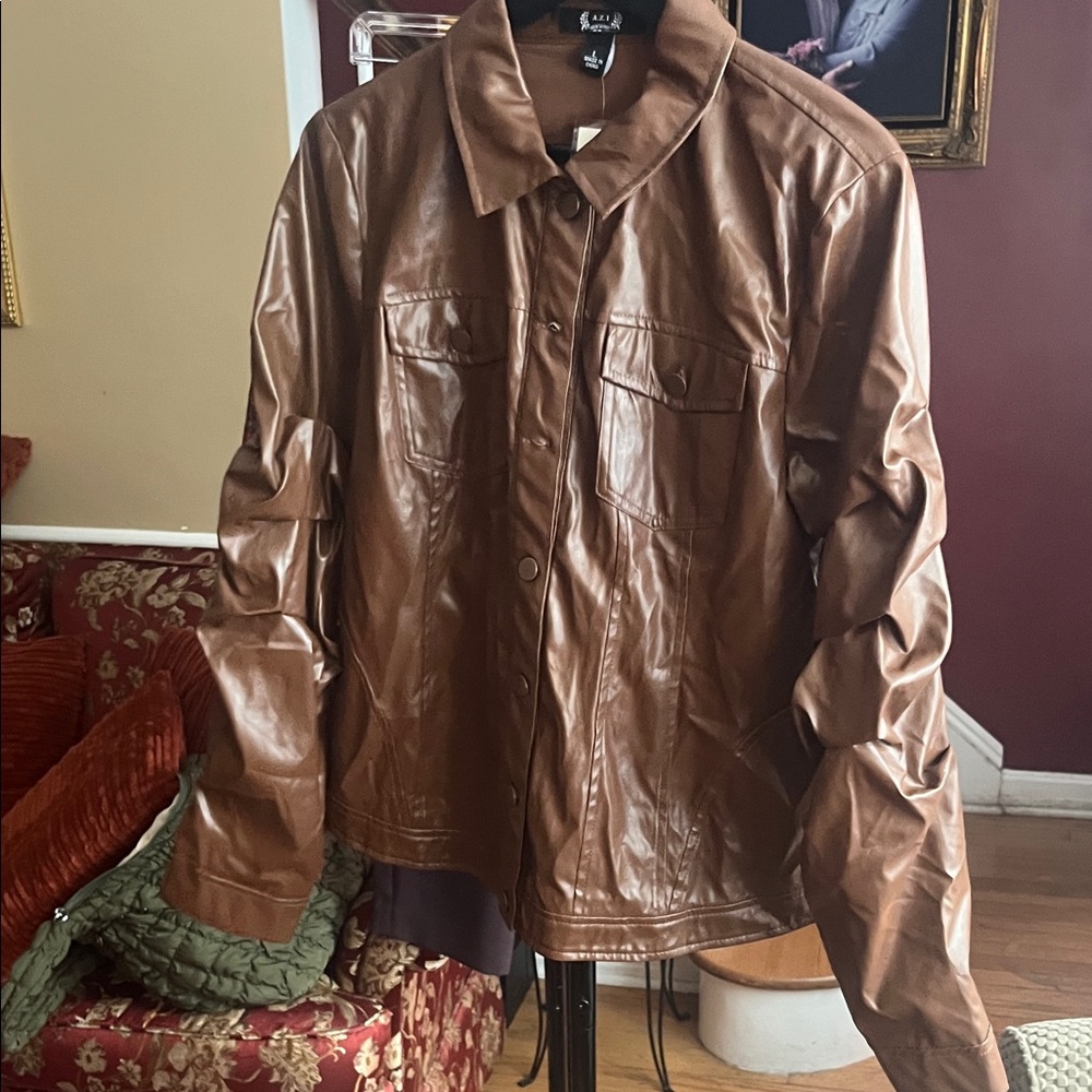 Men's Brown Faux Leather Shirt Jacket
